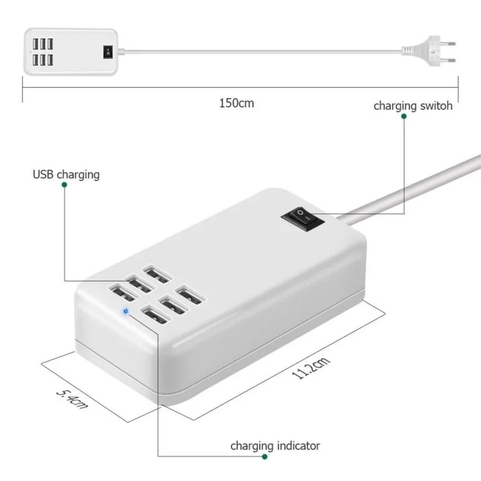 6 Port USB Hub Desktop Adapter with Switcher