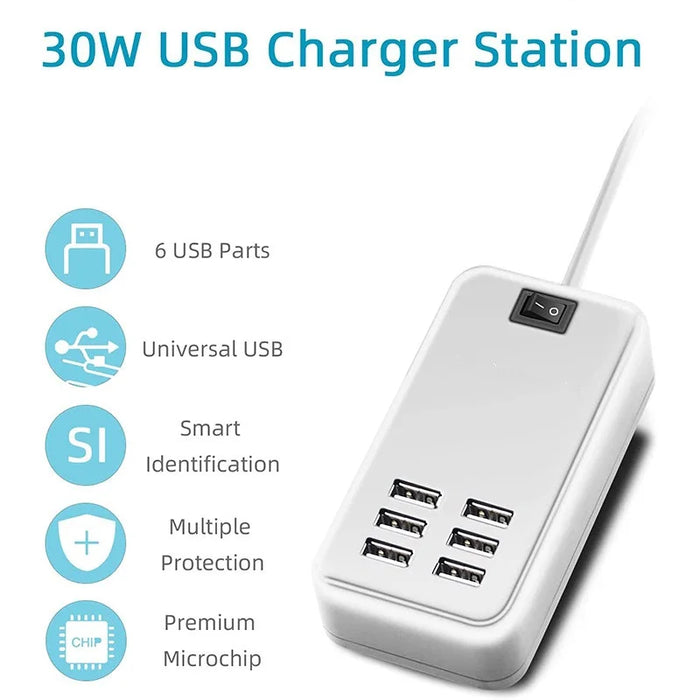 6 Port USB Hub Desktop Adapter with Switcher